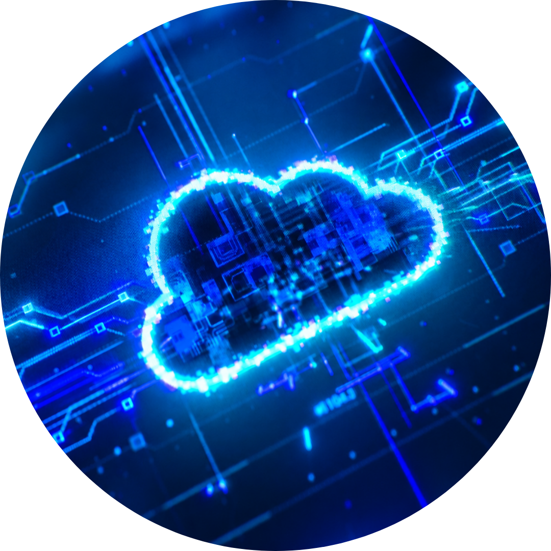 Neon blue cloud circuit network symbol circle